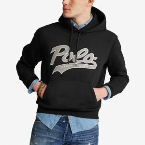 POLO RALPH LAUREN Black Double Knit Hoodie Large Logo Hoodie Sweatshirt Men’s L